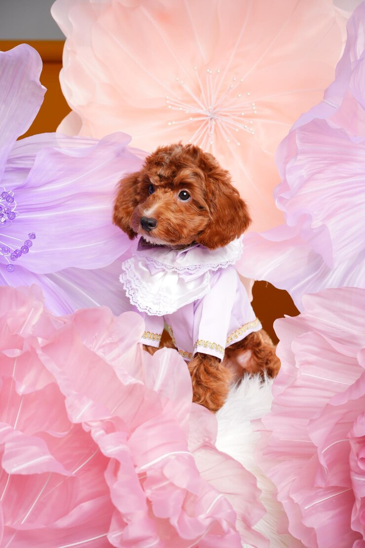 Photo dog on a blue background studio photo of a dog pet