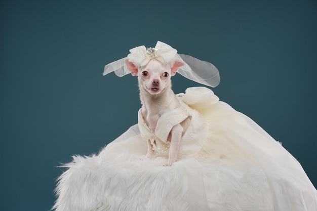 Photo photo dog on a blue background studio photo of a dog pet