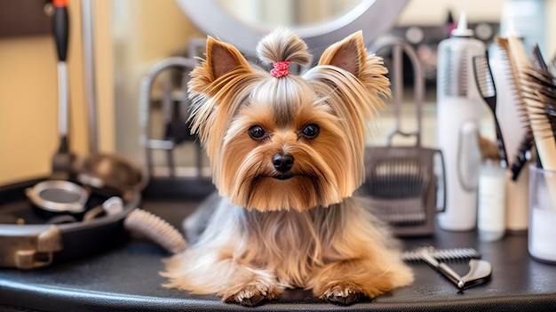 A Photo of a Dog Grooming Kit with Brushes and Clippers