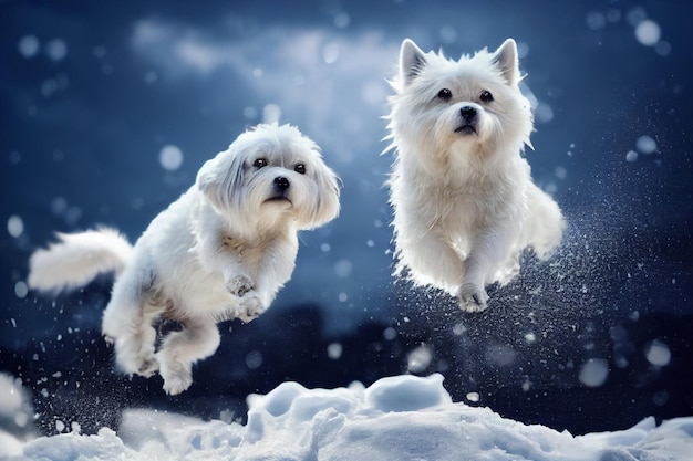 Photo of a dog in nature in the snow forest looking at the camera Soft coat glamour style photo