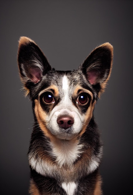 縦向きの犬の写真 カメラ モノクロ背景 ソフトコートグラマーフォトスタイル