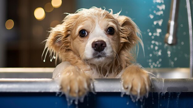 Photo a photo of a dog receiving a relaxing spa bath