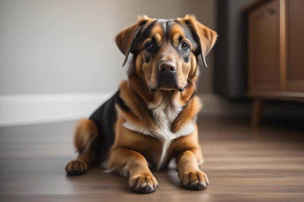 Photo a Dog sitting on the floor with a clean background generative ai