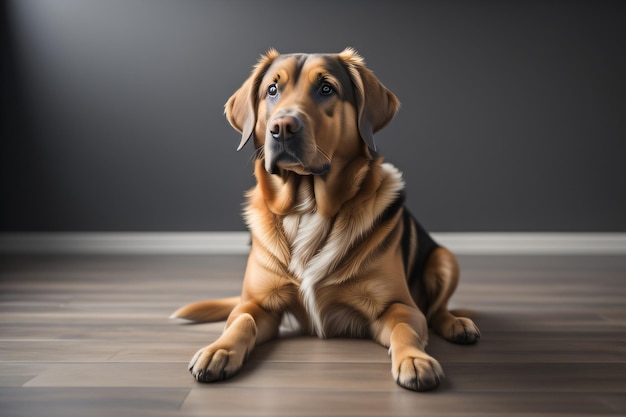 Photo a Dog sitting on the floor with a clean background generative ai