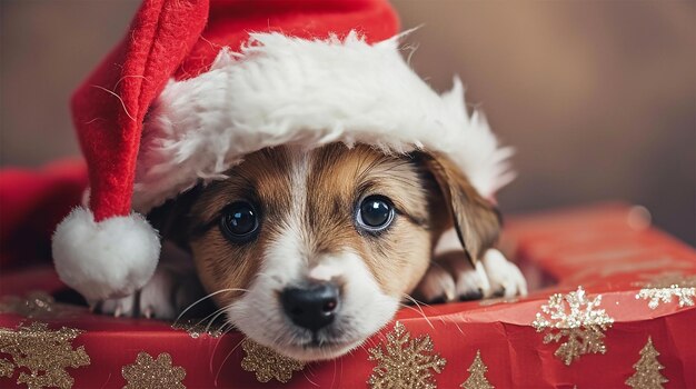 photo dog wearing santa hat