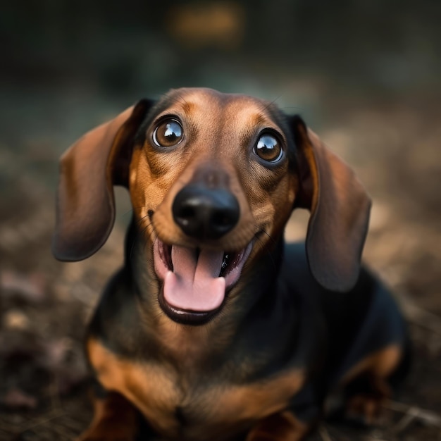 PHOTO 大きな目の犬が草むらに座っている