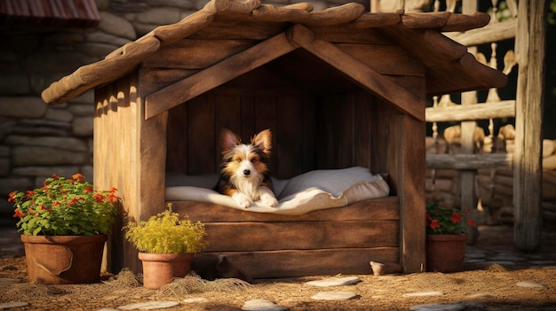 A photo of a dogs outdoor kennel