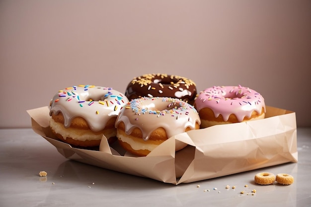 Photo donuts with glaze in a paper bag