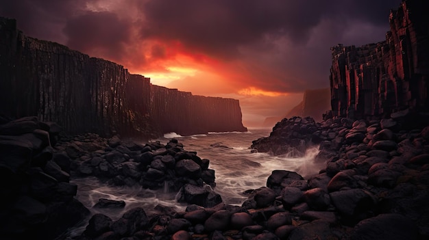 A photo of a dramatic cliff stormy seas