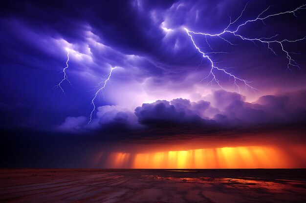 Photo photo of dramatic clouds with lightning bolts in the