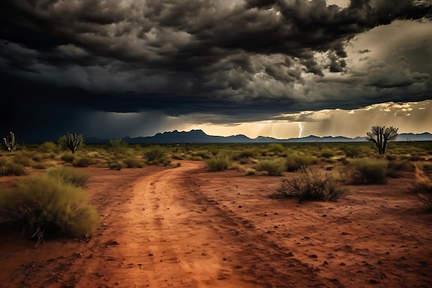 Photo of Dramatic storm clouds over a desert landscape