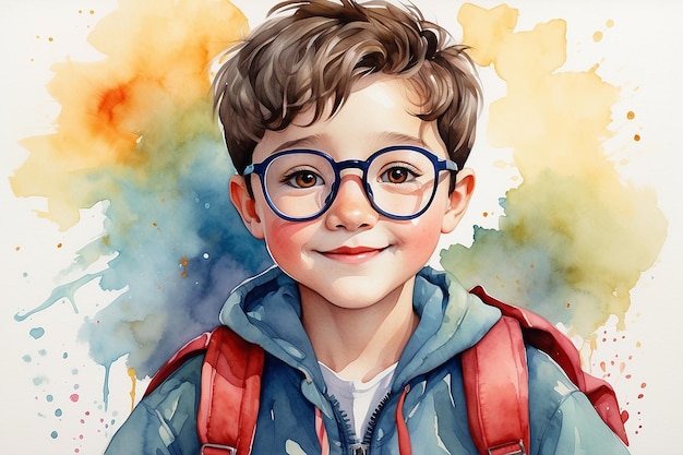 Photo a drawing of a boy with glasses that say's the word