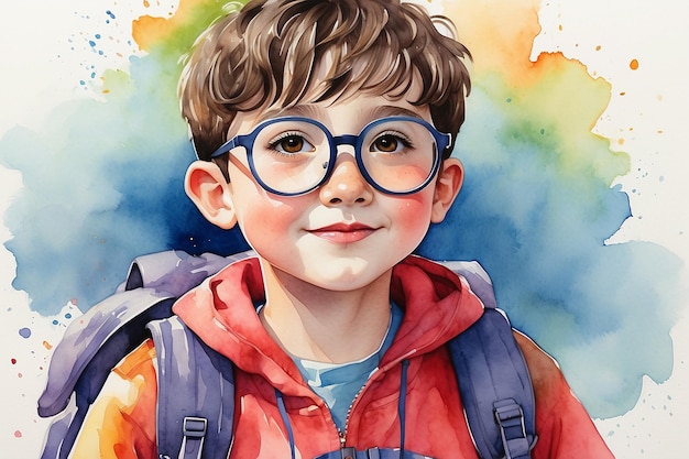 Photo a drawing of a boy with glasses that say's the word