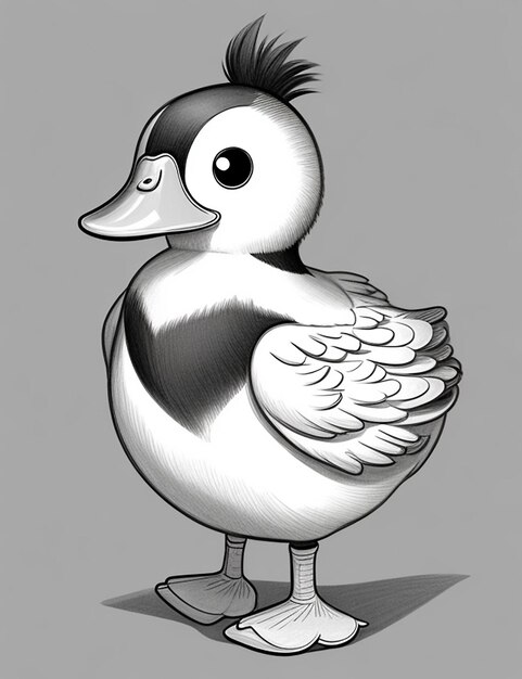 Photo drawing of a duck for kids coloring page