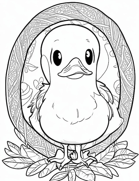 Photo drawing of a duck for kids coloring page