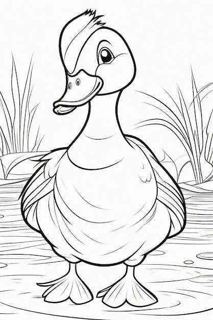 Photo drawing of a duck for kids coloring page