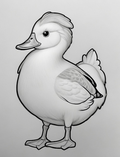 Photo drawing of a duck for kids coloring page