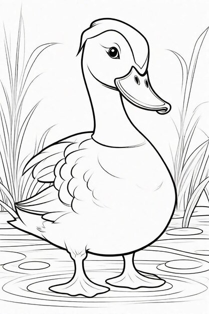 Photo drawing of a duck for kids coloring page