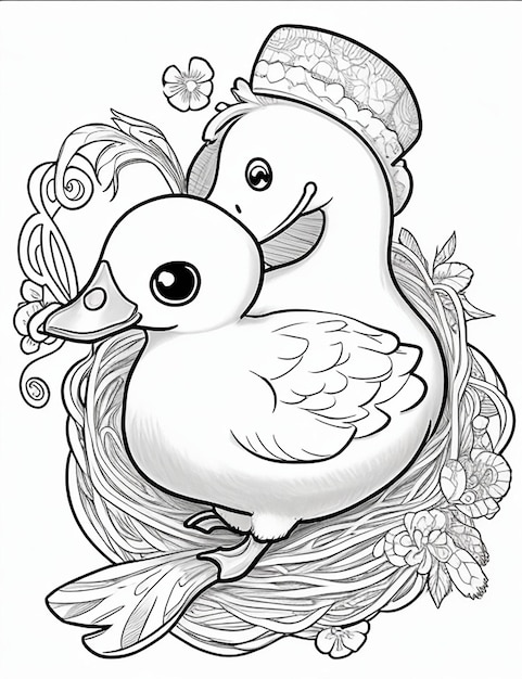 Photo photo drawing of a duck for kids coloring page