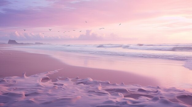 A photo of a dreamy pastel beach soft glowing light