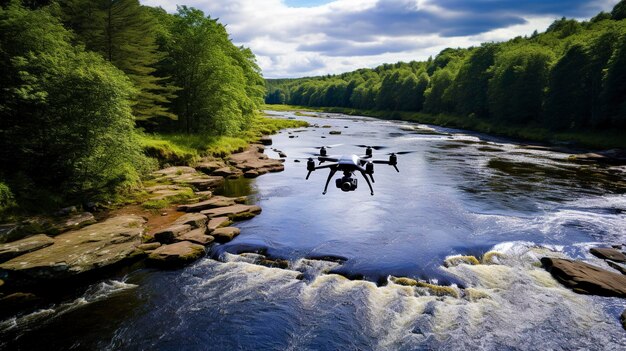 Фото дрона, контролирующего реку с точки зрения окружающей среды