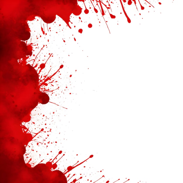 photo of drops and splashes of red paint like blood on a white background