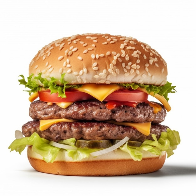 photo dubbele hamburger geïsoleerd op witte achtergrond verse hamburger fastfood met rundvlees