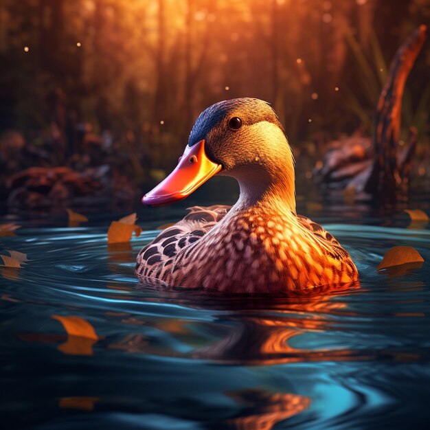 photo of a duck swimming in a lake