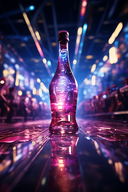 Photo of dynamic holographic bottle laser lights nightclub scene neon concept idea creative design