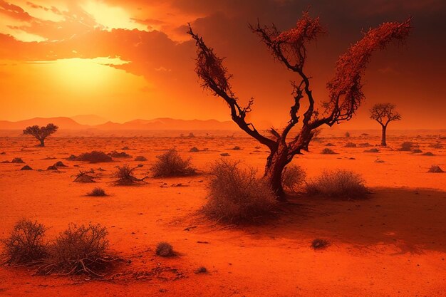 Photo earth on a background of grass and clouds versus a ruined earth on a background of a dead desert