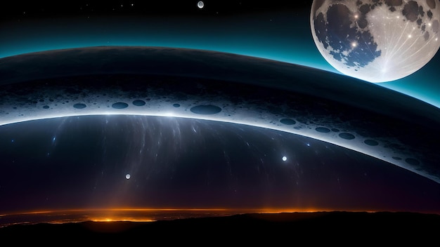 우주 에서 지구 와 보름달 의 사진
