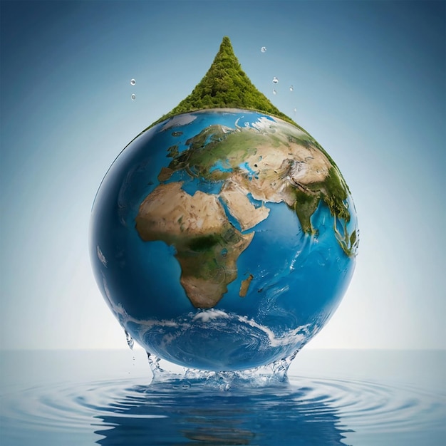 Photo earth in the shape of a drop from two hands un climate change conferenceworld water day