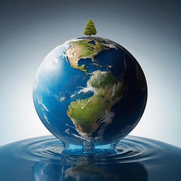 Photo earth in the shape of a drop from two hands un climate change conferenceworld water day