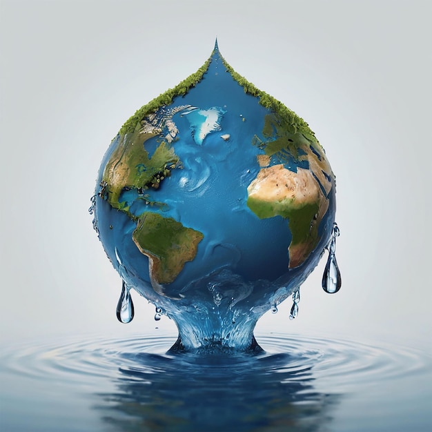 Photo earth in the shape of a drop from two hands un climate change conferenceworld water day