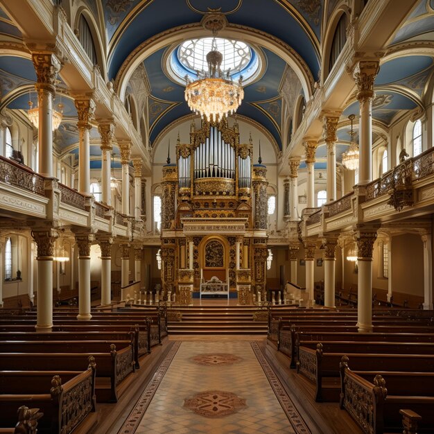Photo eclectic elements of the interior of a large choral jewish synagogue with columns