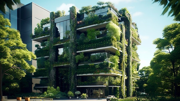 A photo of an eco friendly green building