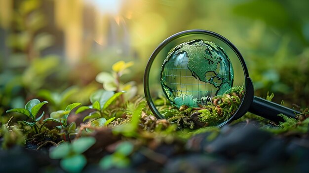 写真 photo eco vision through a magnifying glass envisioning a sustainable future through ecofriendly