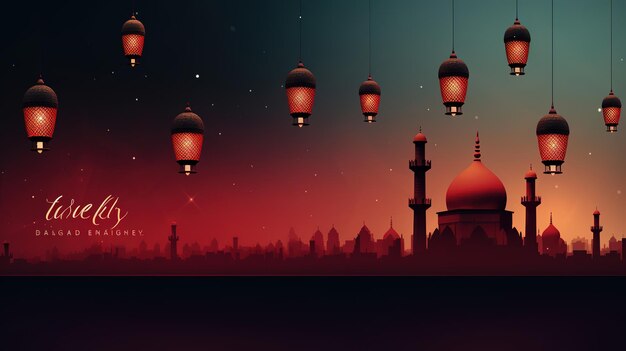 Photo photo eid al adha islamic decoration background with goat sheep arabic lantern crescentai generated