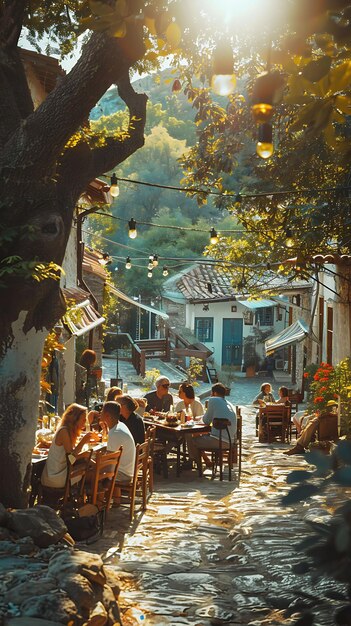 Photo of Elderly Couples Enjoying a Picnic in a Greek Village Square Family Activities Job Care