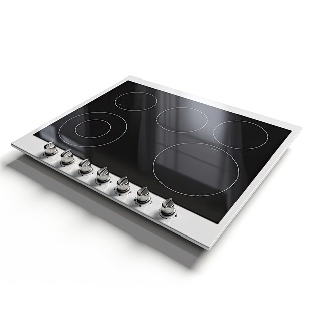 A photo of an electric cooktop realistic white background generated by artificial intelligence