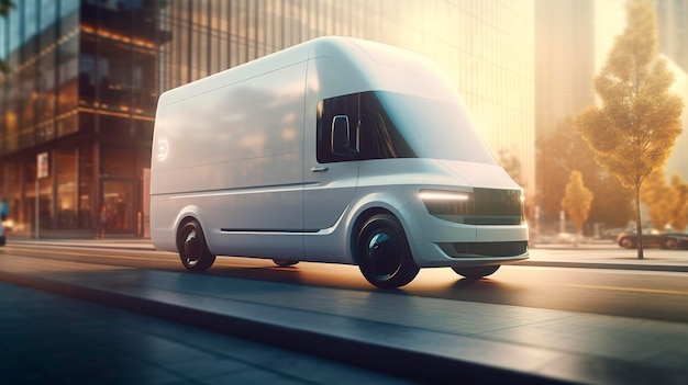 A photo of an electric delivery van powered by renewable energy