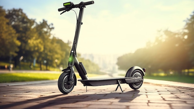 A photo of an electric scooter charged by renewable energy