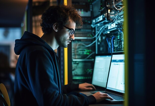 Photo of electrical technician working with digital multimeters fuses and switchboard