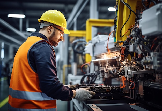 Photo of electrical technician working with digital multimeters fuses and switchboard