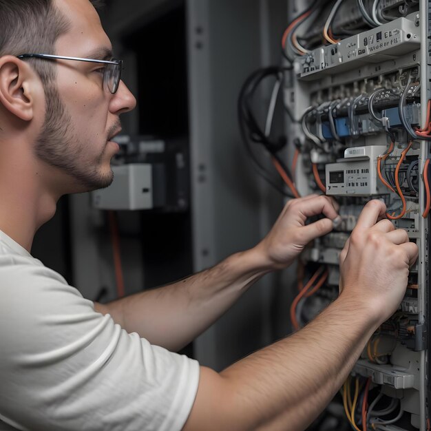 Photo of an electrical technician working