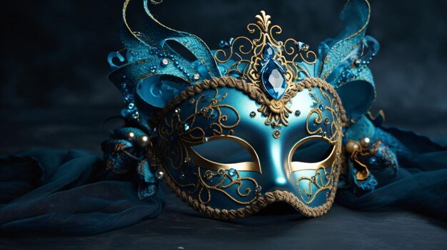 Photo of elegant and delicate Venetian mask over blue