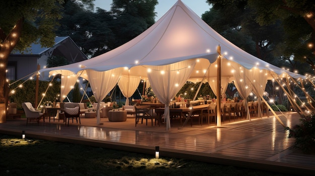 Photo a photo of an elegant event tent in an outdoor setting