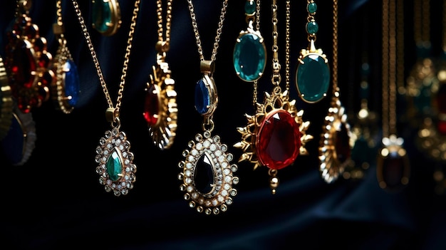 photo of elegant necklaces displayed on a velvet background