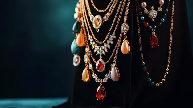 photo of elegant necklaces displayed on a velvet background