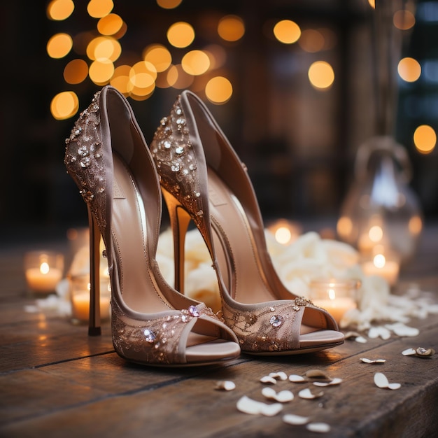 photo of elegant wedding couple shoes Generative AI